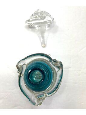 Vintage Hand-Blown Art Glass Perfume Bottle With Teal Base/Clear Swirl Stopper